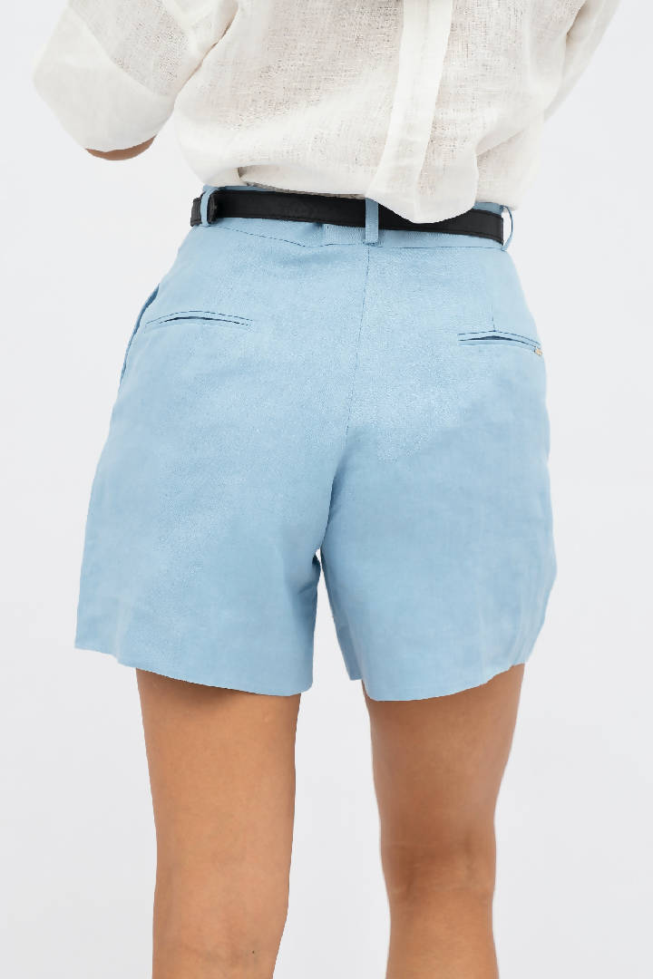 French Riviera Linen Mom Shorts in Sommerhus Blue