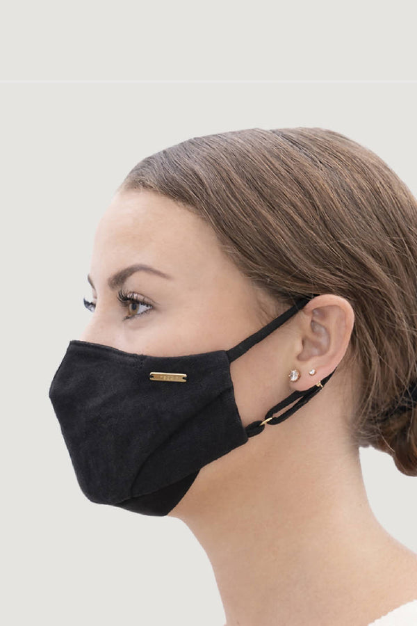 Linen Natural Dyed Face Mask in Charcoal Black