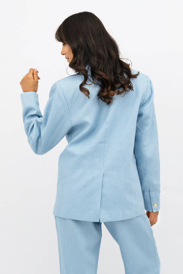 Havana Oversized Linen Blazer in Sommerhus Blue